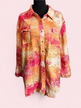 Linen JM Collection Pink and Orange Shirt